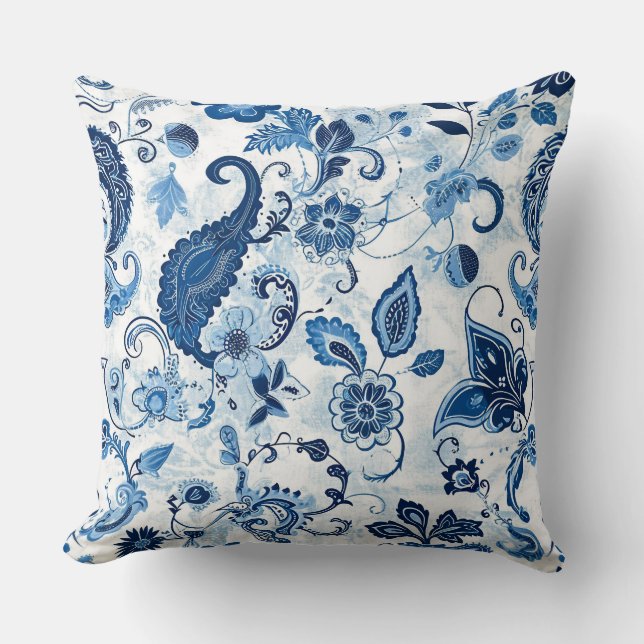 Oreillers à lancer bleu et blanc Paisley (Recto)