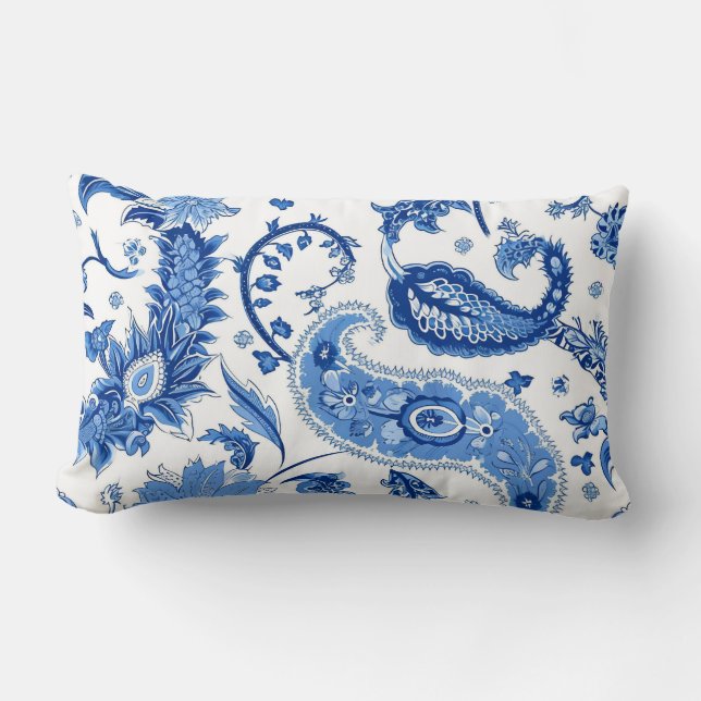 Oreillers à lancer bleu et blanc Paisley (Recto)