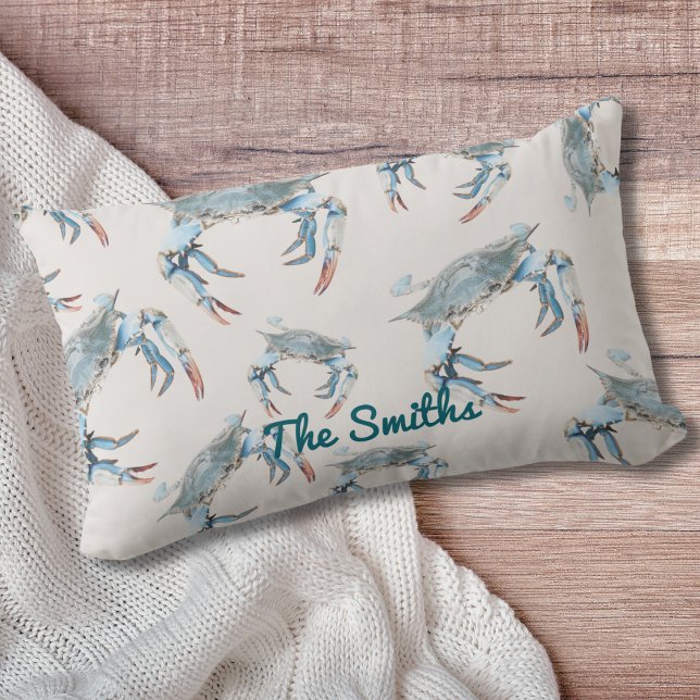 Oreillers à lancer d'accentuation du crabe bleu (Personalize this Maryland Blue Crab throw pillow for a touch of the Atlantic Caost!)