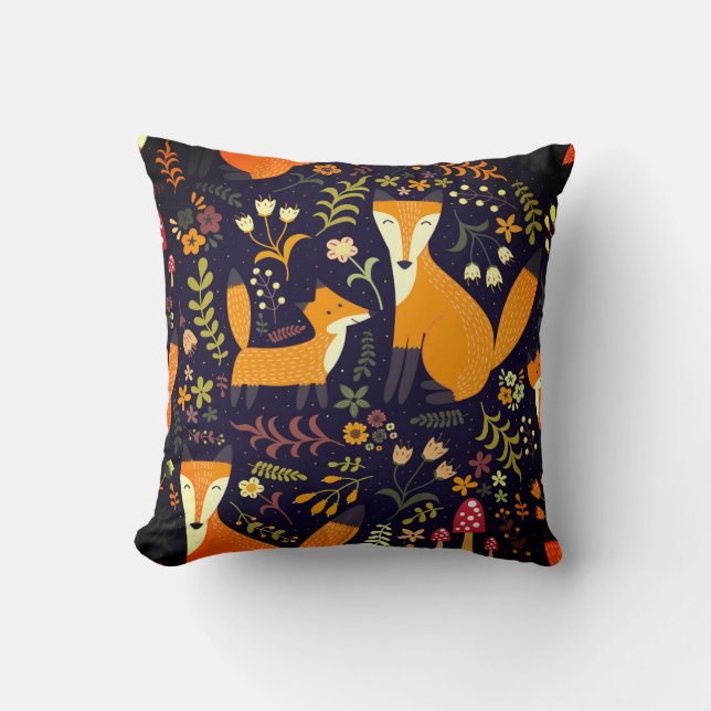 Oreillers à lancer d'animaux d'art populaire Fox (Recto)