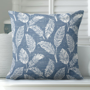 Oreillers à lancer Feuilles de palme bleu et blanc