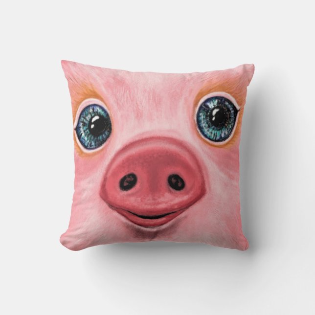 Oreillers à lancer rose bébé cochon - Sourire (Recto)