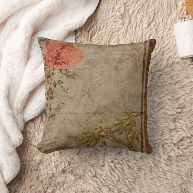 Oreillers Asiatique Rustique Or Rouge Bambou Fleur (Couverture)