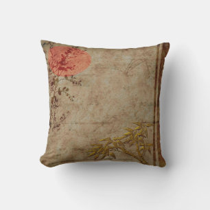 Oreillers Asiatique Rustique Or Rouge Bambou Fleur
