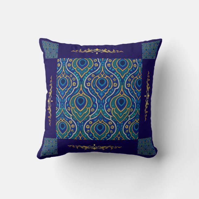 Oreillers Boho Blue & Gold Thaillow - Art by Mina (Verso)
