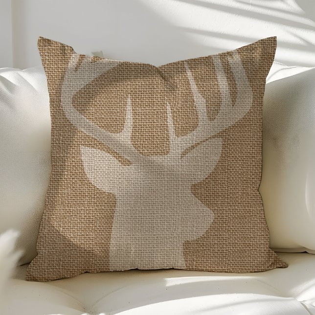 Oreillers de jet rustiques en burlap avec cerf buc (Créateur téléchargé)