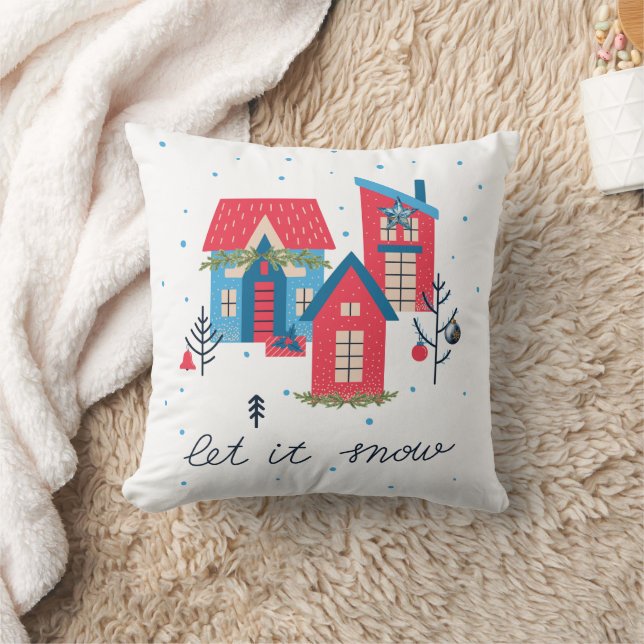 Oreillers de Noël Houses Let it Snow Merry & Brigh (Couverture)