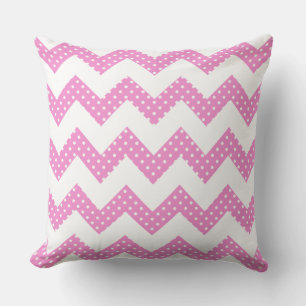 Oreillers décoratifs à pois blancs et chevron rose