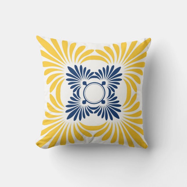 Oreillers Floraux modernes : Jaune Bleu (Recto)