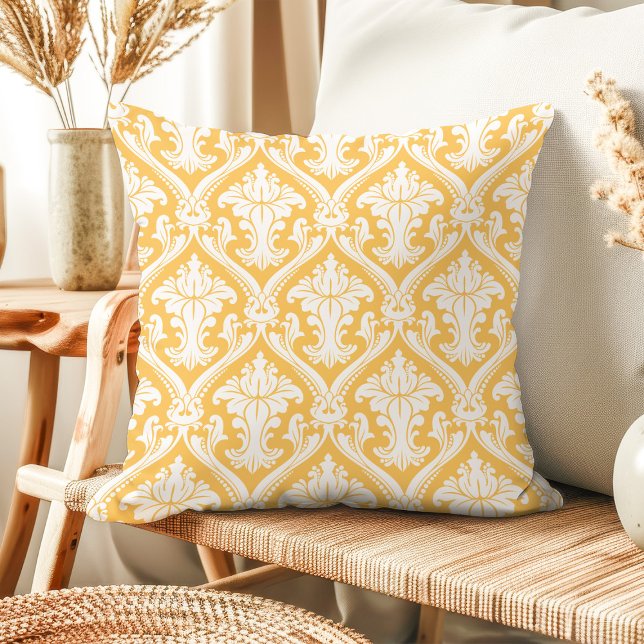Oreillers jetés à motif damassé jaune et blanc (Créateur téléchargé)