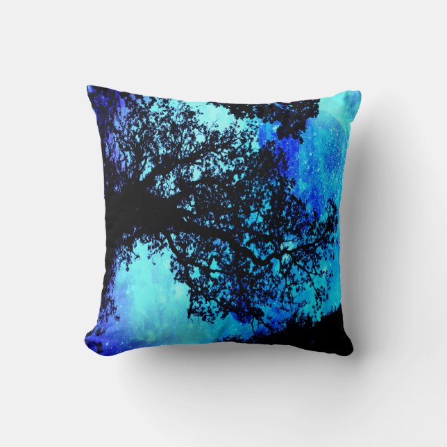 Oreillers Noir Arbres Turquoise Pervenche Espace (Recto)