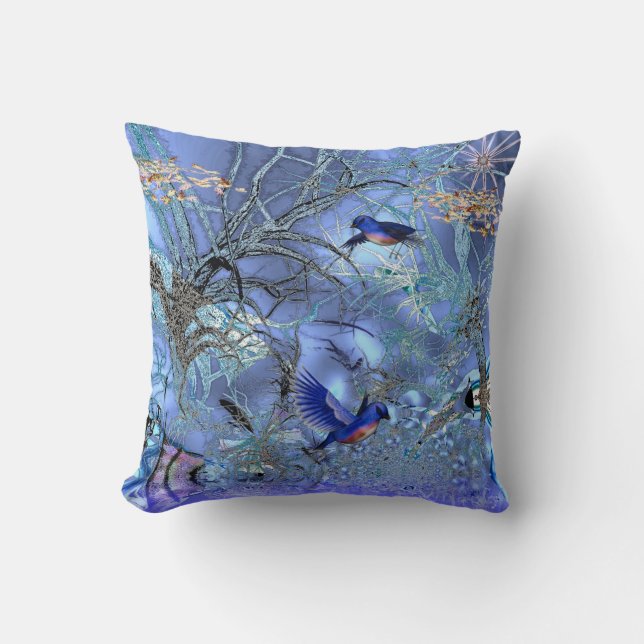 Oreillers Oiseaux Bleus Enchantés (Recto)