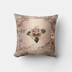 Oreillers Roses Beige Crème Or Floral