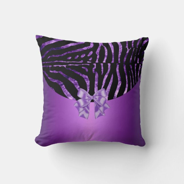 Oreillers Zèbre Noir Violet Rose Rayure Nœud (Recto)