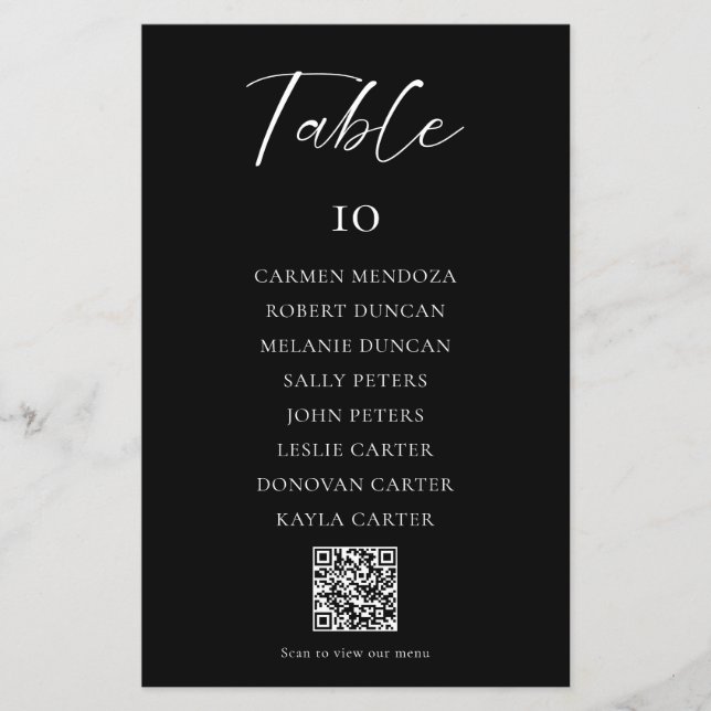 Organigramme de mariage noir Code QR Menu (Devant)