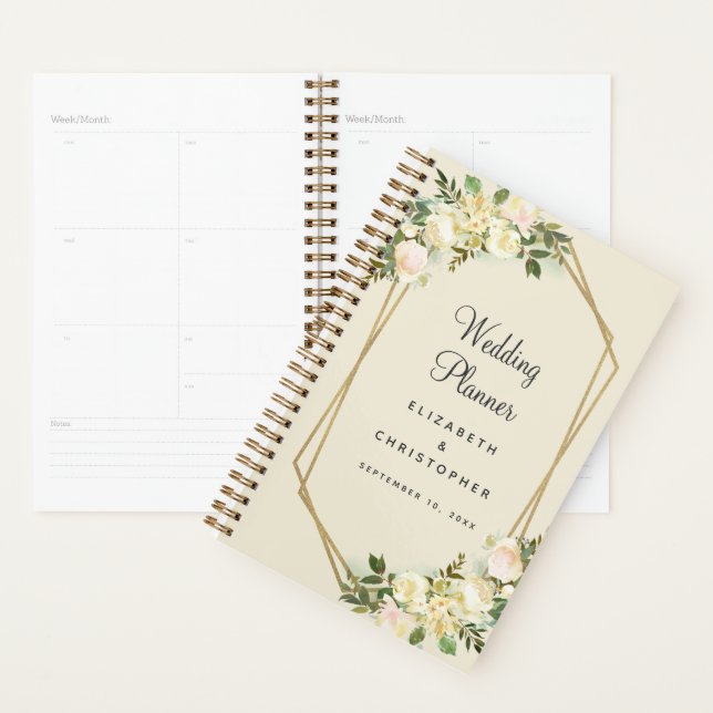 Organisateur de mariage Élégant Chic Cadre doré aq (Devant avec enveloppe)