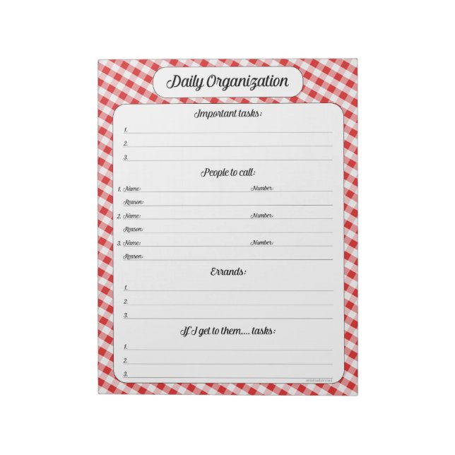 Organisation quotidienne - Bloc-notes En vichy rou (Tourné)
