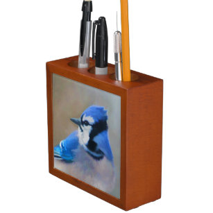 Organiseur De Bureau Peinture Jay Bleu - Art Oiseau Original