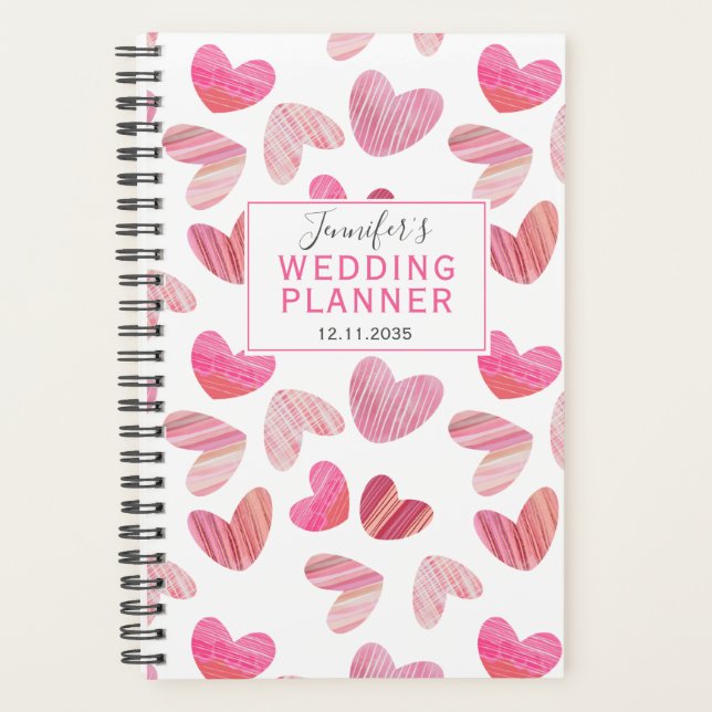 Organiseur de mariage à motif cœur rose Boho (Devant)