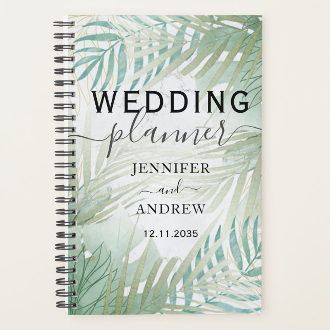 Organiseur de mariage vert sauge feuillage tropica (Devant)