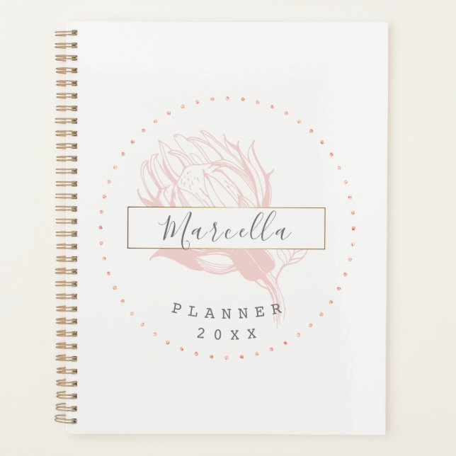 Organiseur floral rose monogrammé moderne (Devant)