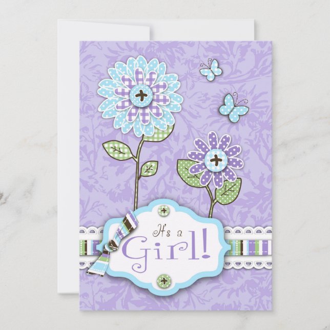 Organza Flowers Invitation Card Lav (Devant)
