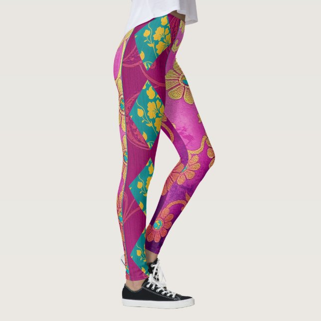 ORIENTAL Rose Turquoise Floral - Leggings (Droite)