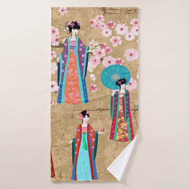Orientale fille en retro costumejapanese, chinois, (Serviette de bain)