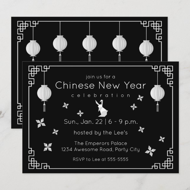 Origami chinois, invitation noire (Devant / Derrière)