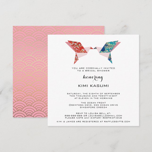 Origami Doves | Invitation de douche nuptiale (Devant / Derrière)