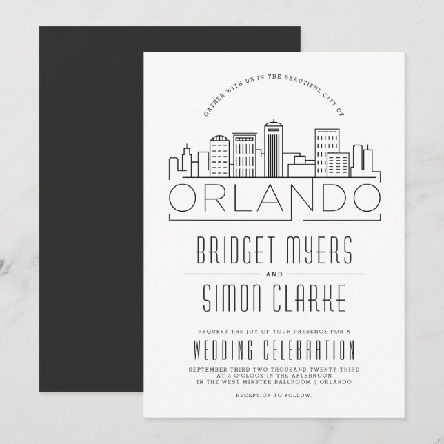 Orlando, Mariage FL | Invitation Skyline stylisée (Devant / Derrière)