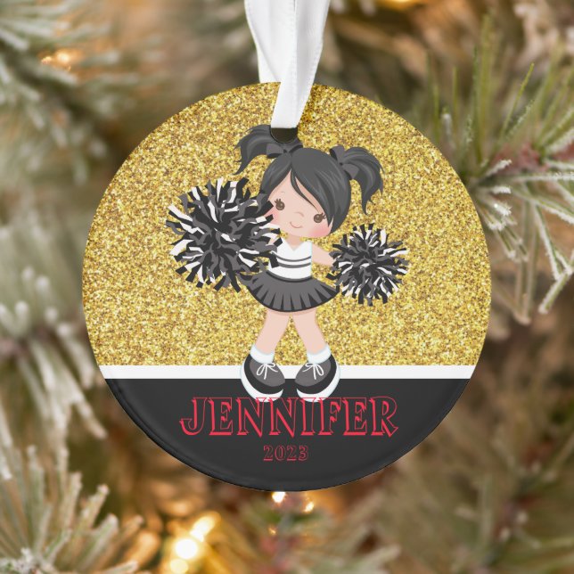 Ornament Cheerleader Black & Gold personnalisé (Arbre)