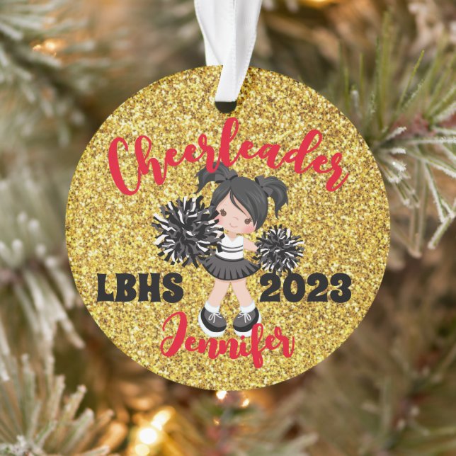 Ornament Cheerleader Black & Gold personnalisé (Arbre)