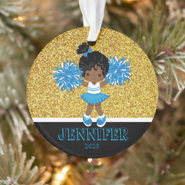 Ornament Cheerleader bleu & or personnalisé (Arbre)