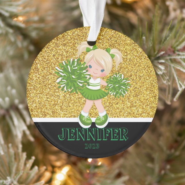 Ornament Cheerleader personnalisé Vert & Or (Arbre)