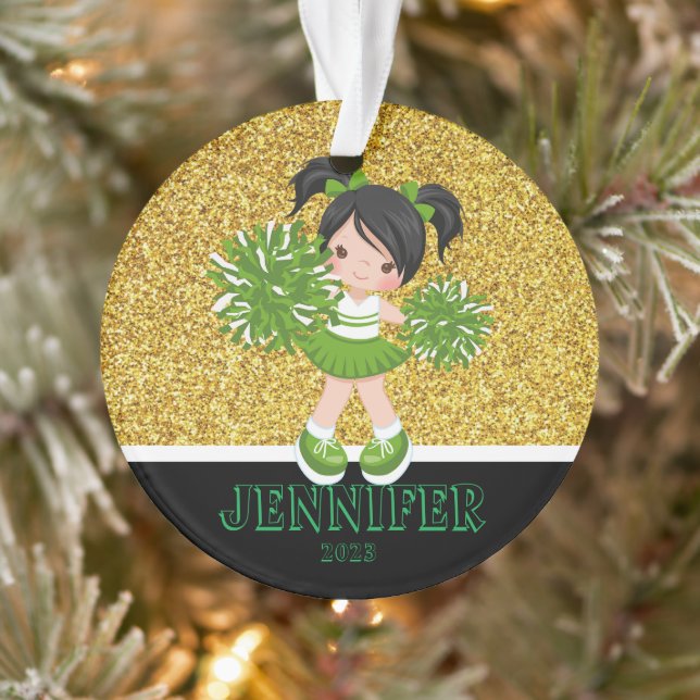 Ornament Cheerleader personnalisé Vert & Or (Arbre)