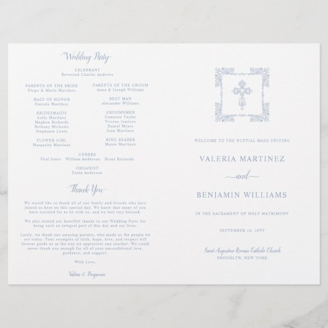 Ornat Dusty Bleu Catholique Mariage programme de m (Devant)