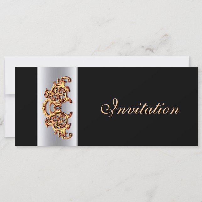 Ornate Black or tourbillon classe faire-part de ma (Devant)
