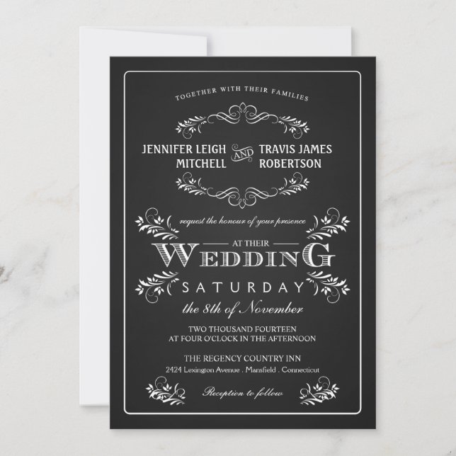 Ornate Chalkboard Vintage Wedding Invitations (Devant)