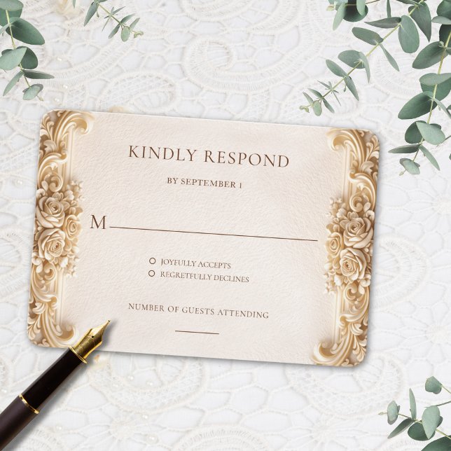 Ornate Elegant Gold Floral RSVP Response Card (Ornate Elegant Gold Floral RSVP Response Card)