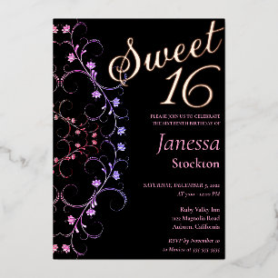 Ornate Floral Border Sweet 16 Invitation