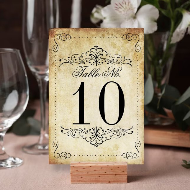 Ornate Flourish Vintage Wedding Table Numéro Carte (Créateur téléchargé)