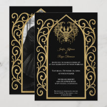 Ornate gold border Photo Gothic wedding Invitation