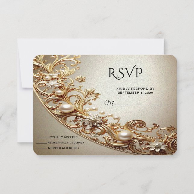 Ornate Gold Flourish RSVP Card (Devant)