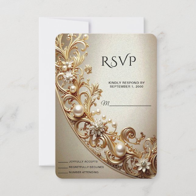 Ornate Gold Flourish RSVP Card (Devant)