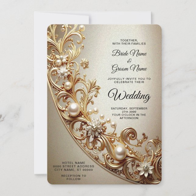 Ornate Gold Flourish Wedding Invitation (Devant)