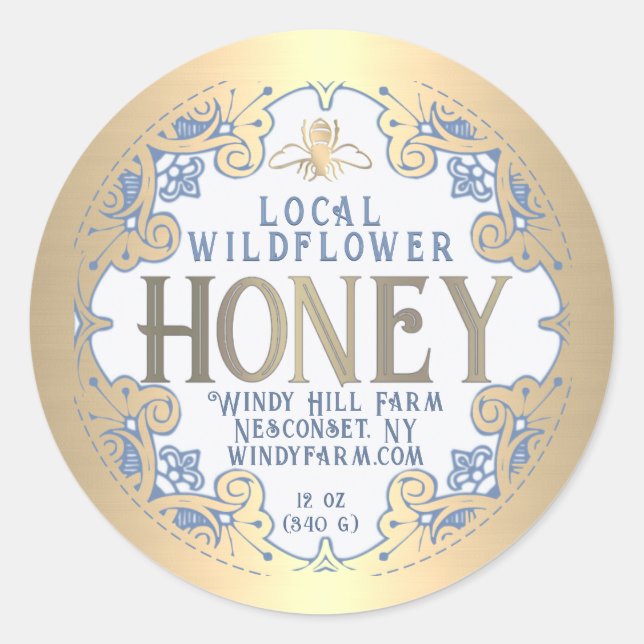 Ornate Gold Frame avec Étiquette de miel d'abeille (Devant)