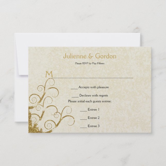 Ornate Gold Sparkle et Crème RSVP (Devant)