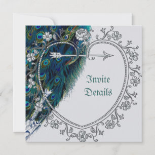 Ornate rétro art vintage plumes de paon invitation