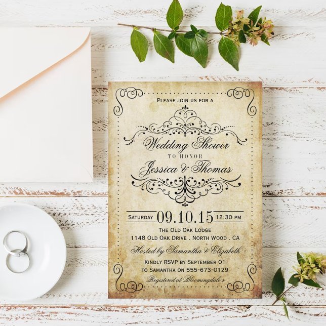 Ornate Swirl Vintage Mariage Douche Invitations (Créateur téléchargé)